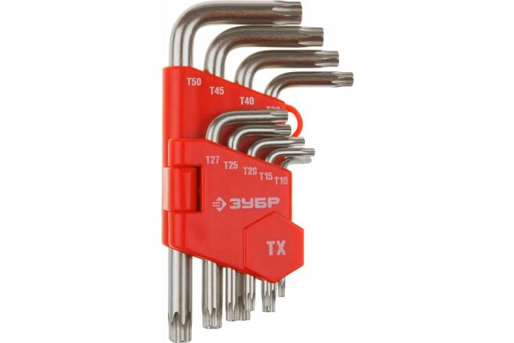 Набор ключей T10–T50 TORX имбусовых, 9 предметов, ЗУБР МАСТЕР 27462-1_z02