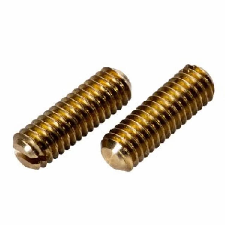 Винт М10х12, DIN 551 / ISO 4766 установочный с прямым шлицем и плоским концом, латунь