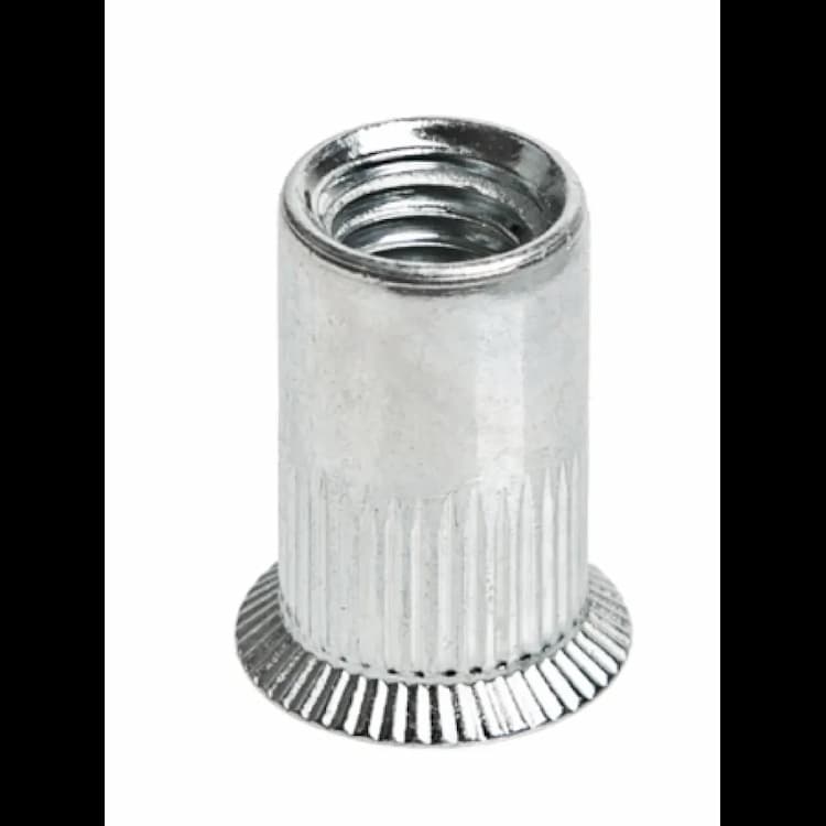 Заклёпка гаечная М4х12 (1.5–3.0), цилиндрическая с потайным бортиком с рифлением, оцинкованная