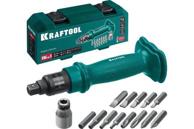 Отвёртка ударно-поворотная с битами, набор 15 предметов, KRAFTOOL ID-15 25550-H10_z01