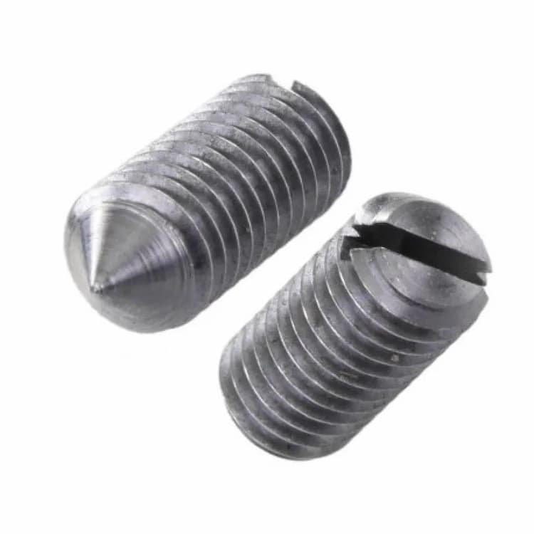 Винт 14H М5х20, DIN 553 / ISO 7434 установочный с прямым шлицем и острым коническим концом (6.8)