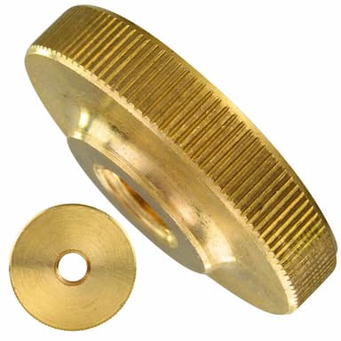 Гайка М4, DIN 467 круглая рифлёная с накатанной головкой низкая, латунь