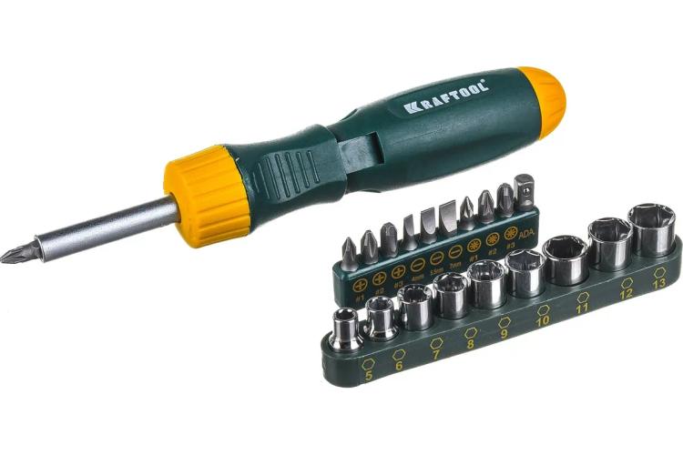 Отвёртка реверсивно-рычажная с битами, набор 7 предметов, KRAFTOOL BIT-LOCK 26150-H7