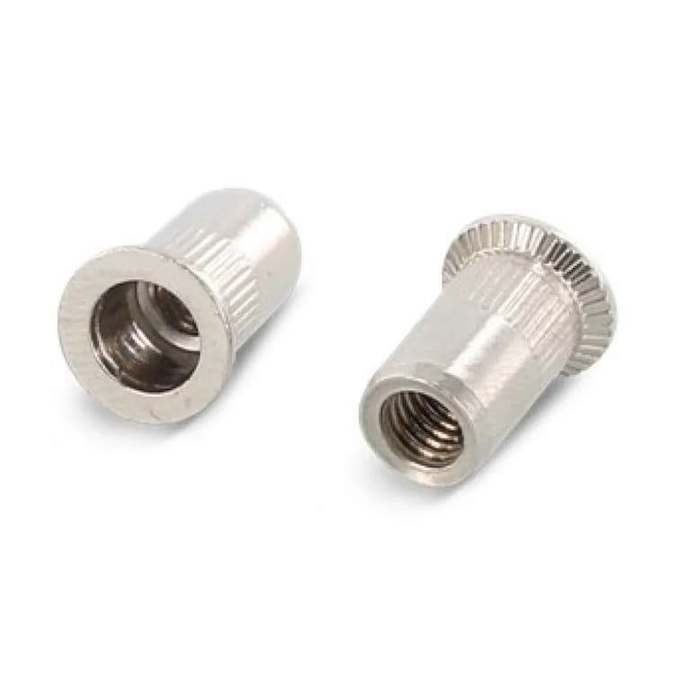 Заклёпка гаечная М10х21 (1.5–4.5), цилиндрическая с потайным бортиком с рифлением, нержавеющая сталь А4