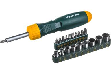 Отвёртка реверсивно-рычажная с битами, набор 21 предмет, KRAFTOOL BIT-LOCK 26151-H21