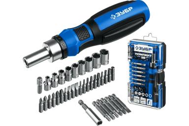 Отвёртка реверсивная с битами, набор 38 предметов, ЗУБР КОМПАКТ-38 25165-H38_z01