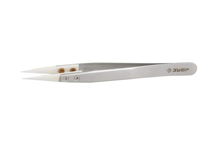 Пинцет 130 мм прямой острый для SMD/SMT-компонентов, ЗУБР 22216-1-130