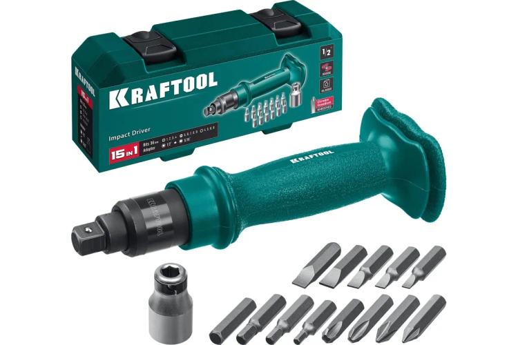 Отвёртка ударно-поворотная с битами, набор 15 предметов, KRAFTOOL ID-15 25550-H10_z01