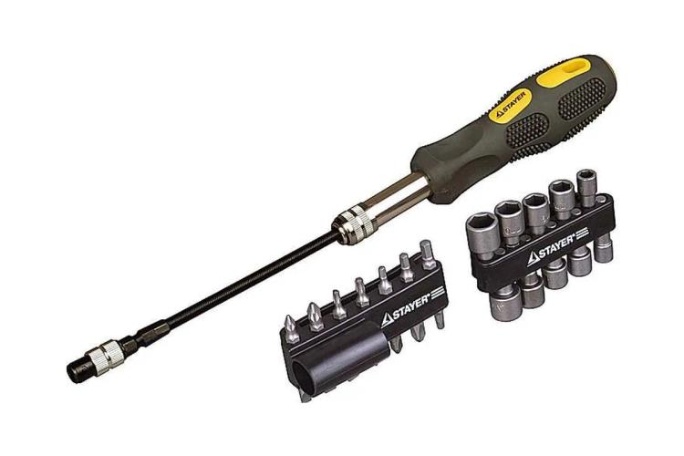 Отвёртка с битами, набор 25 предметов, STAYER MAX-GRIP 2590-H25 G